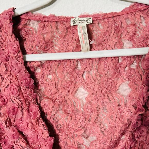 NEW Free People Intimately 2 Haute 2 Handle Pink Rosette Bodysuit Small Coquette - Picture 7 of 11